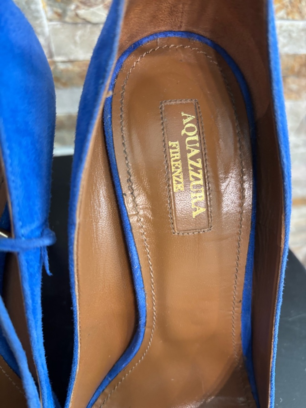Aquazzura Matilde 105 Blue Suede Lace Up Pumps Size 39 Italy Designer - Picture 5 of 8